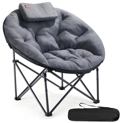 EVER ADVANCED Luxus Moonchair XXL Campingstuhl - Grau. Runder, grauer Faltsessel zum Sitzen beim Camping.