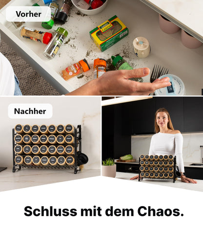 Deco haus Gewürzregal stehend & hängend mit 28 Gewürzgläsern, schwarz