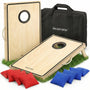 Briliantwerk Cornhole Spiel – 11-teiliges Echtholz Wurfspiel Set mit zwei Holzboards und Wurfsäcken in Rot und Blau