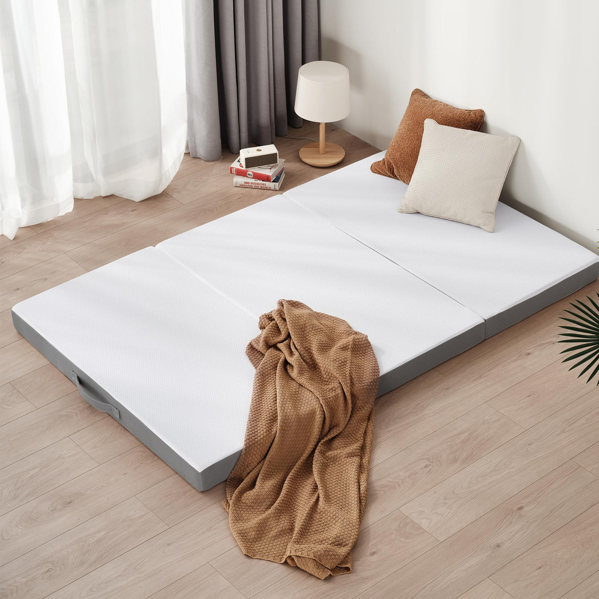 Z-hom Klappmatratze 120×195×10 cm, Faltmatratze mit waschbarem Bezug – dreifach faltbar mit Tragegriffen