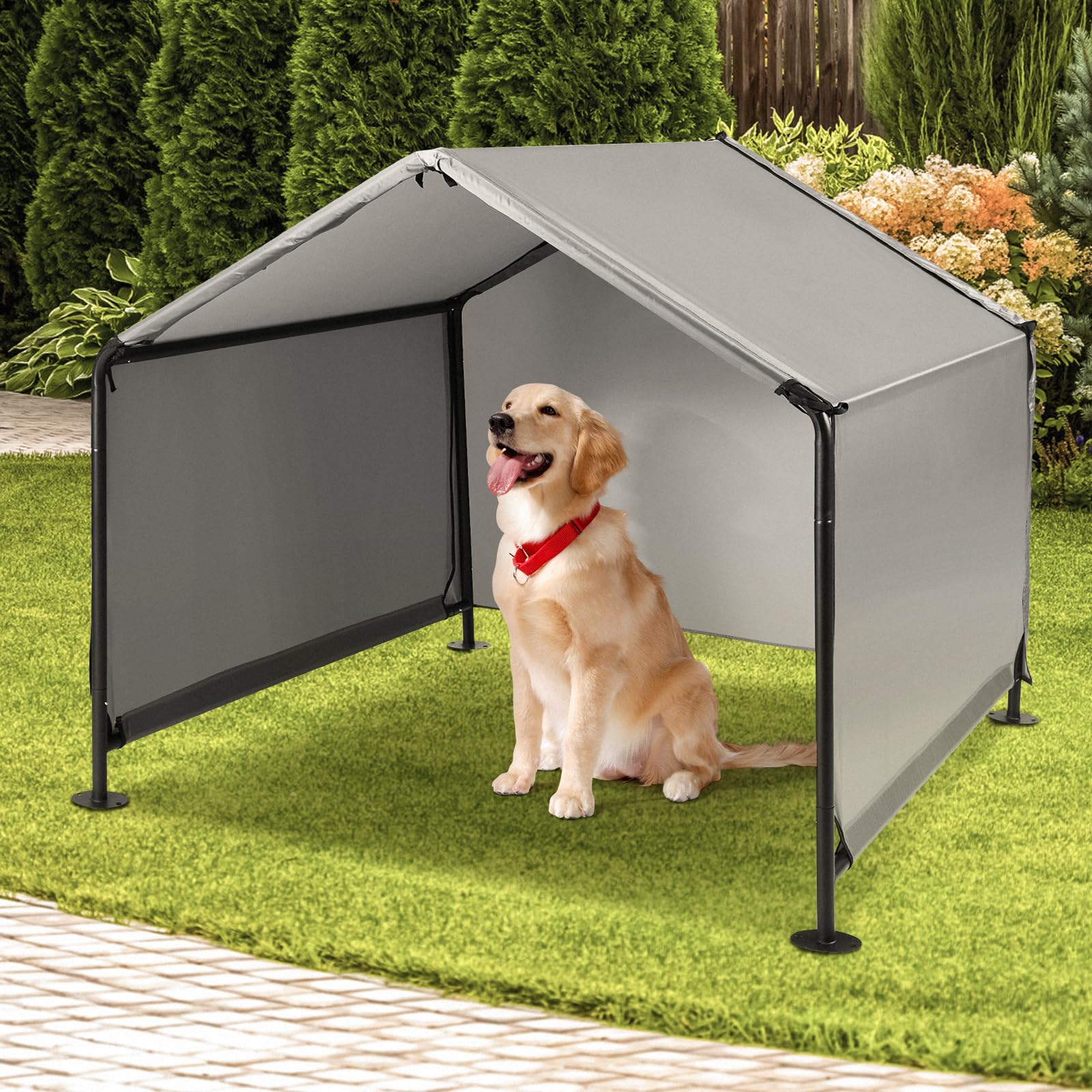 A.FATI Outdoor Hundehütte für grosse Hunde, grau. Bietet grossen Hunden im Freien witterungsbeständigen Schutz.