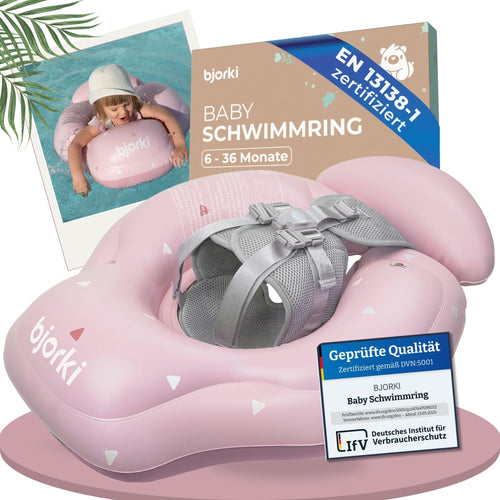 BJORKI Schwimmring Baby BJ055 – Schwimmhilfe ab 6 Monate, mit Liegesitz aus Mesh und Kopfstütze