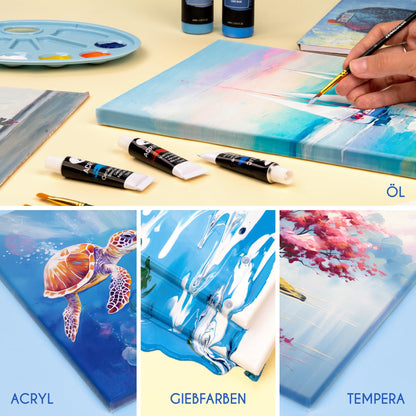 Zenacolor Leinwand auf Keilrahmen 5er Set 50x70 cm, 100% Baumwolle