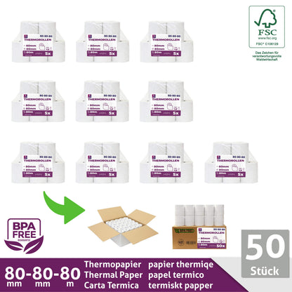 Thermorollen Kassenrollen für Bondrucker 80x80x12mm - BPA Frei