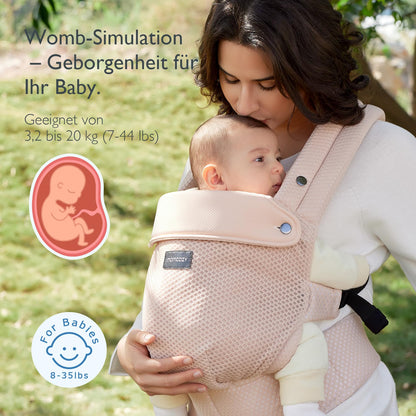 Momcozy Babytrage Air Mesh, ergonomisch mit X-Rücken, rosa