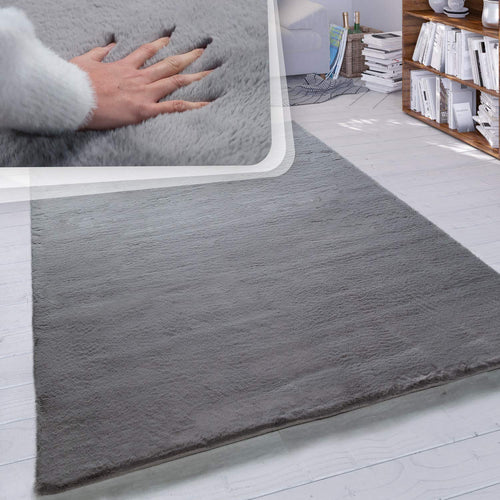 Paco Home Hochflor Teppich Shaggy Anthrazit 160x230 cm. Rechteckiger, dunkelgrauer Hochflorteppich zur Bodengestaltung mit Trittschalldämmung.