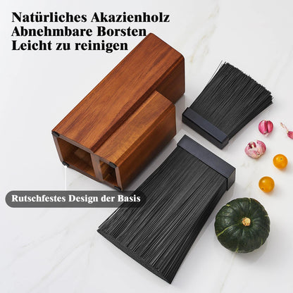 ENOKING Messerblock aus Akazienholz mit abnehmbaren Kunststoffborsten