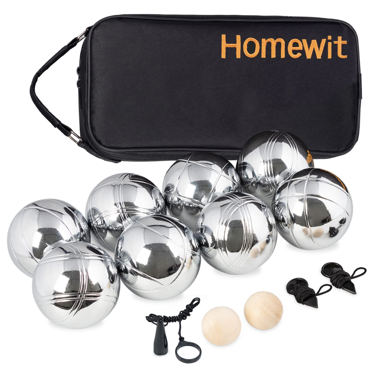 Homewit Boule Set mit 8 Metallkugeln, Petanque Spiel mit Tragetasche, vier Linienmuster auf den Kugeln