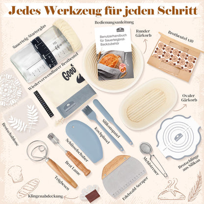 INNOCHEER Sauerteig Starter Set mit Gärkörbchen, 23 cm und 25 cm