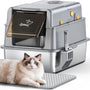 PalNests Edelstahl-Katzentoilette XXL mit Deckel, Klappe und Schaufel – Edelstahlschale und Streumatte