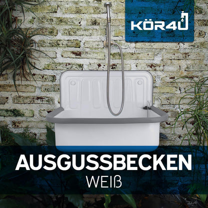 kör4u Ausgussbecken weiss 50 cm aus emailliertem Stahl, inkl. Stopfen