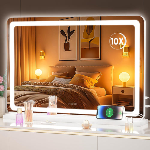 Hasipu LED Kosmetikspiegel 80x50cm dimmbar Touchscreen. Rechteckiger LED-Spiegel. Dient Make-up und Pflege mittels dimmbarer LED-Beleuchtung und Touchscreen-Steuerung.