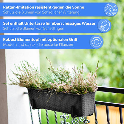 KADAX Blumenkasten 60 cm 3er Set Balkonkasten Kunststoff Anthrazit