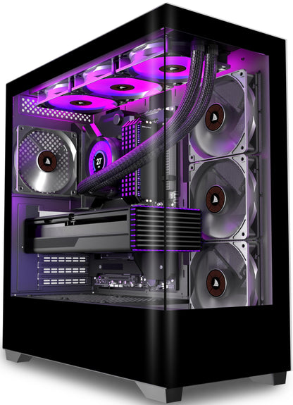 KEDIERS P4 PC-Gehäuse ATX Mid Tower mit 4 Lüftern, Schwarz – Front- und Seitenpaneel aus gehärtetem Glas