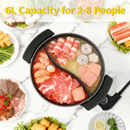 Food Party Elektrischer Hot Pot 6L, 1200W, doppelseitig mit Deckel