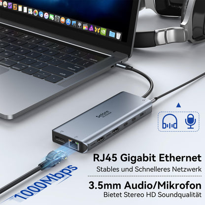 USB C Docking Station Hub 13-in-1 Triple Display 4K 10G