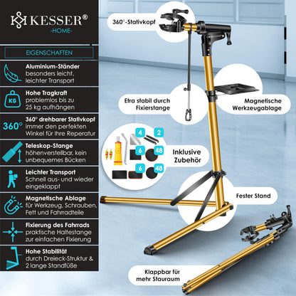 KESSER Profi Fahrrad Montageständer Aluminium – Gold