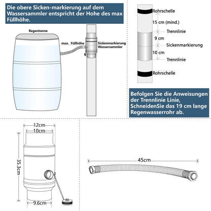 IGarden Regenwassersammler DN100 – Stahl/Alu doppelwandig, mit Schlauch
