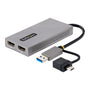 StarTech.com USB A/C HDMI Dual Monitor Adapter 4K, kompaktes schwarzes Gehäuse. Verbindet zwei 4K HDMI-Monitore über USB-A/C.