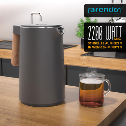 Arendo Wasserkocher Edelstahl mit Temperatureinstellung 1,5 L schwarz