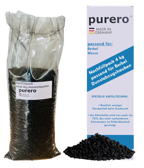 purero Aktivkohle Nachfüllpack 4 kg für Berbel Dunstabzugshauben, luftdicht verpackter Filterbeutel