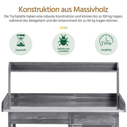 Yaheetech Pflanztisch aus Tannenholz, verzinkte Arbeitsplatte, grau