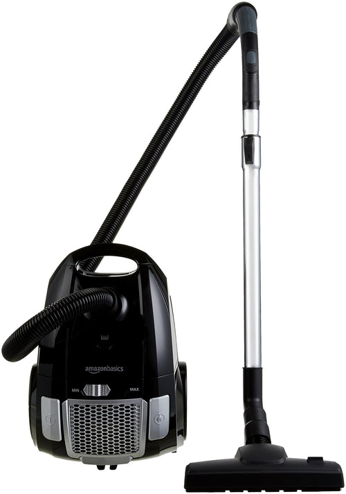 Amazon Basics Staubsauger mit Beutel 700W HEPA, Schwarz. Kompakter, schwarzer Bodensauger zur effizienten Bodenreinigung mit 700W und HEPA-Filter.