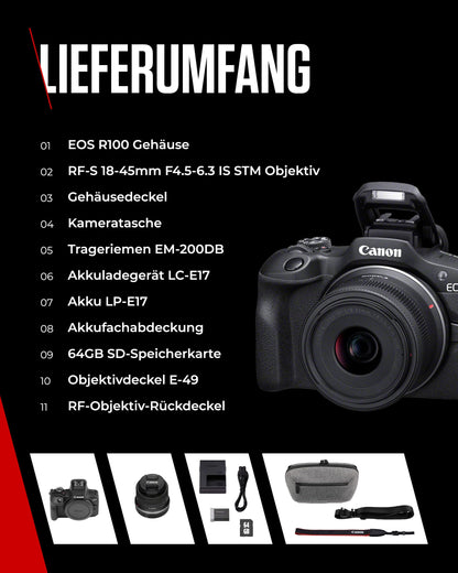 Canon EOS R100 spiegellose Systemkamera RF-S 18-45mm IS STM, schwarz