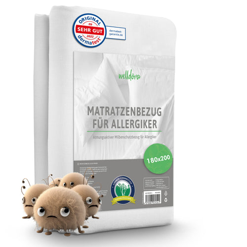 Welldora Premium Milbenbezug Matratzenschoner Allergiker 180x200x20, weiß. Schützt Allergiker vor Milben auf der Matratze.