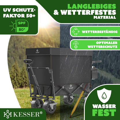 KESSER Bollerwagen GT9000 faltbar mit Dach – Hartgummi-Räder