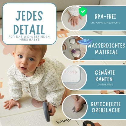 HuBorns Spielmatte Baby faltbar 200x180 cm, wendbar, Weltkarte