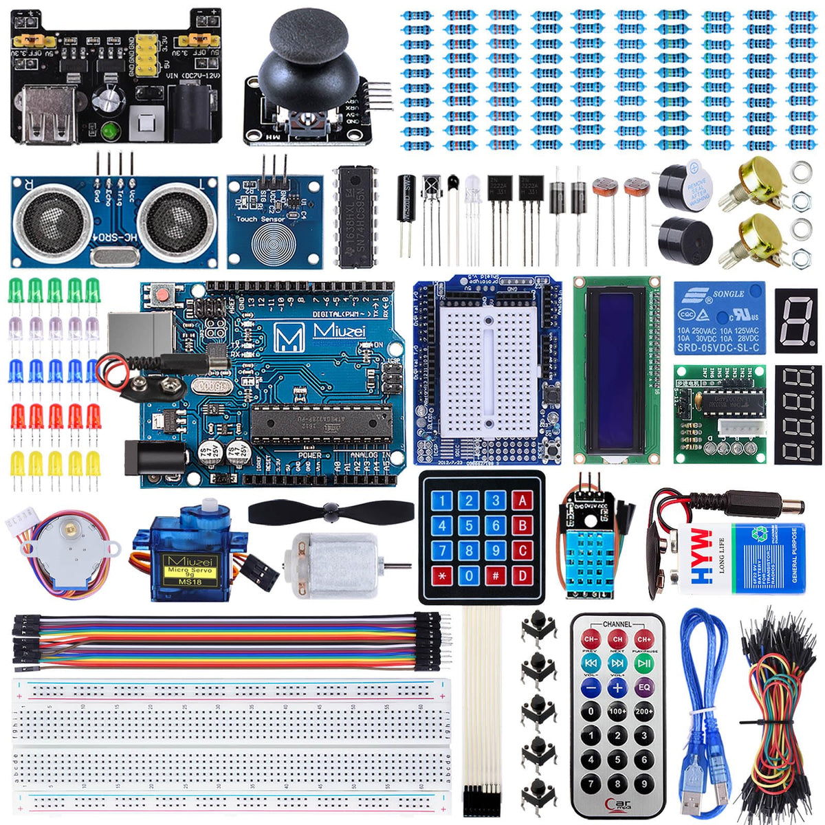 Miuzei Starter Kit MA13 für Arduino R3 mit LCD1602 und Sensoren, Lernset mit Steckbrett