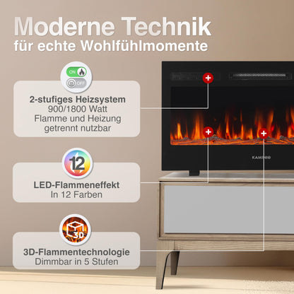 KAMINIO Elektrokamin Marlon 3-in-1 Elektro-Heizkamin 3D Flamme 36 Zoll