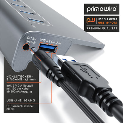 CSL 8-Port USB 3.2 Gen2 Hub mit Ladeport, Aluminium, 10 Gbit/s