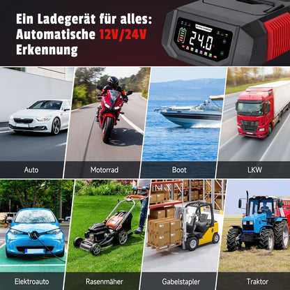 HAUSPROFI Autobatterie Ladegerät 12V/24V 20A mit Reparaturmodus