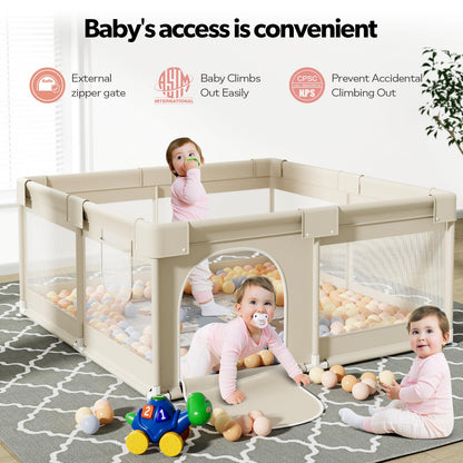 Fodoss Baby Laufgitter 120x120cm mit Matratze – Beige
