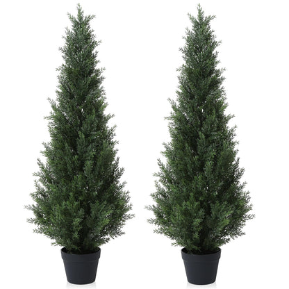 CROSOFMI künstlicher Zedernbaum – 125 cm, 2er Pack. Zwei realistische, grüne Kunstbäume, 125 cm hoch, zur Dekoration von Innen- und Außenbereichen.