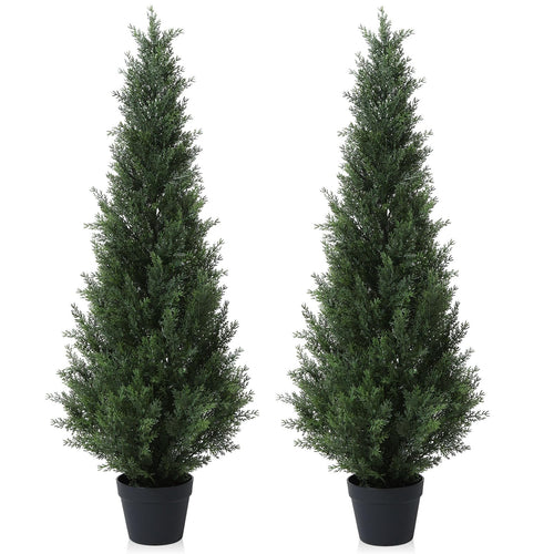 CROSOFMI künstlicher Zedernbaum – 125 cm, 2er Pack. Zwei realistische, grüne Kunstbäume, 125 cm hoch, zur Dekoration von Innen- und Außenbereichen.
