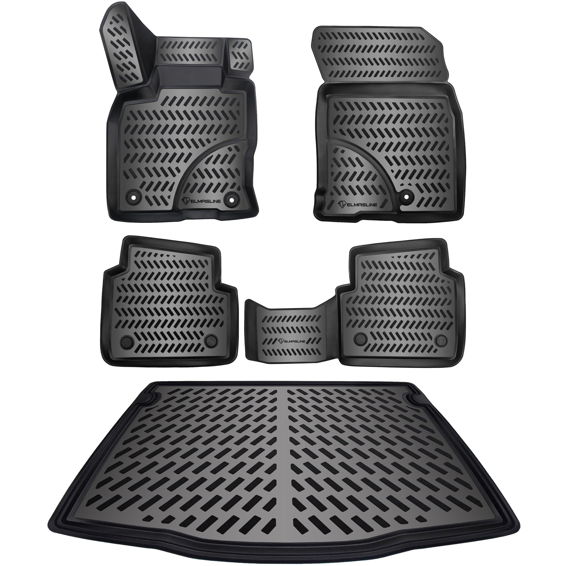 ELMASLINE Ford Kuga 3 (19-26) 3D Gummimatten & Wanne Set – Hoher Rand. Schwarzes Set schützt den Kuga-Innenraum vor Schmutz/Nässe.