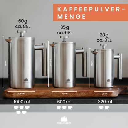 Groenenberg French Press FP-PL, Edelstahl Kaffeebereiter doppelwandig