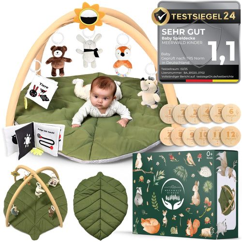 MEERWALD KINDER Baby Spielbogen & Spieldecke XXL Blattform. Dient Babys zum Spielen und Liegen.