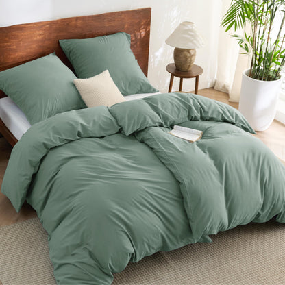 BEDSURE Bettwäsche Set 135x200 cm Baumwolle Salbeigrün 4teilig, Bettbezüge und Kissenbezüge mit Zweiton-Effekt
