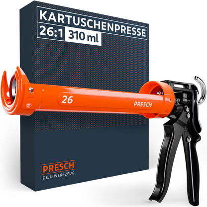 Presch Kartuschenpresse 26:1 Übersetzung für Kartuschen bis 310 ml, 360° drehbare Halterung