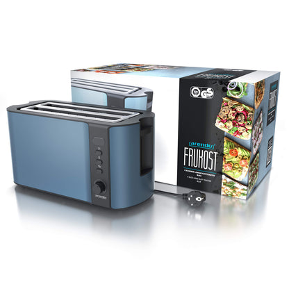 Arendo Frukost Langschlitztoaster Edelstahl 4 Scheiben Admiral Blau
