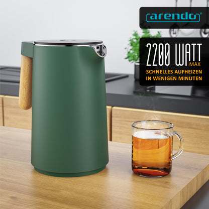 Arendo Wasserkocher Edelstahl mit Temperatureinstellung, 1,5 L, grün