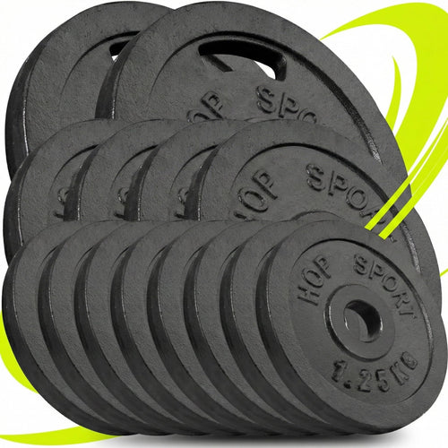 Hop-Sport Hantelscheiben Set 30 kg Gusseisen mit 31 mm Bohrung, lackierte Oberfläche, Lochgriffe