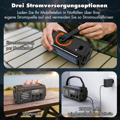 MILFECH Solar Kurbelradio 20000mAh, AM/FM Notfallradio, LED-Lampe