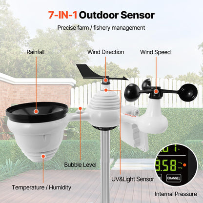 VEVOR Profi WLAN-Wetterstation 7-in-1 – Solarbetrieben, 7,5-Zoll-Display