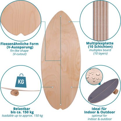 valuents Balance Board Holz Gleichgewichtstrainer – Stone Grey