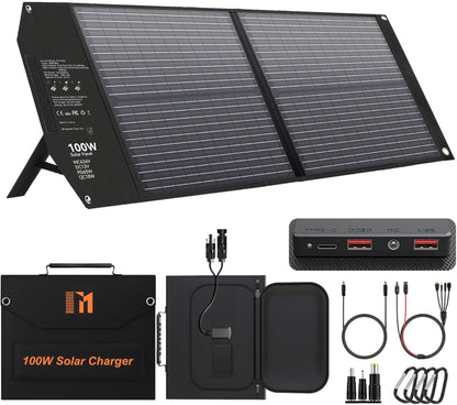 Mesuvida 100W Faltbares Solarpanel Ladegerät – USB-C PD65W, schwarz, lädt USB-C PD65W per Solarstrom.